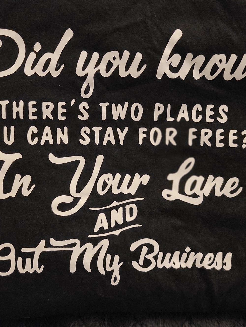 Black Graphic Tee with White Slogan - Women